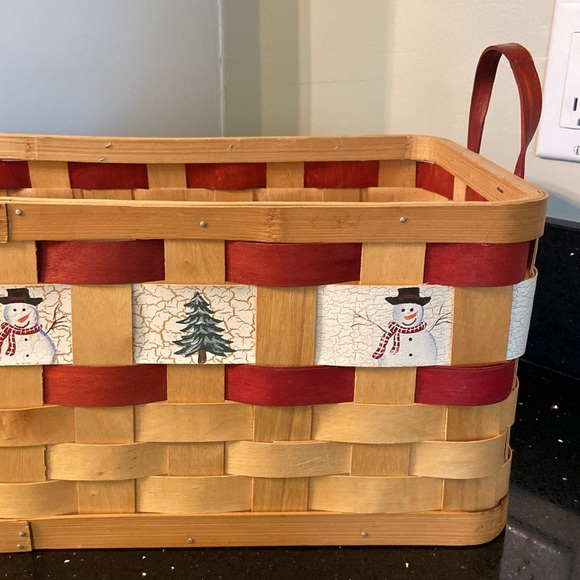 19” Snowman Christmas Winter Tree Holiday Wood Woven Basket w/ Handles Farmhouse - Picture 11 of 16